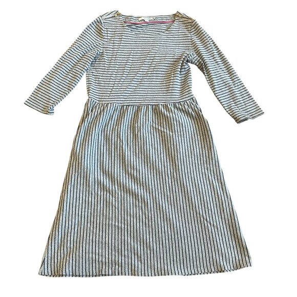 Boden Janie Stripe A-Line Dress Navy Grey Pockets 3/4 Sleeves Size 10L Women's - Picture 1 of 12